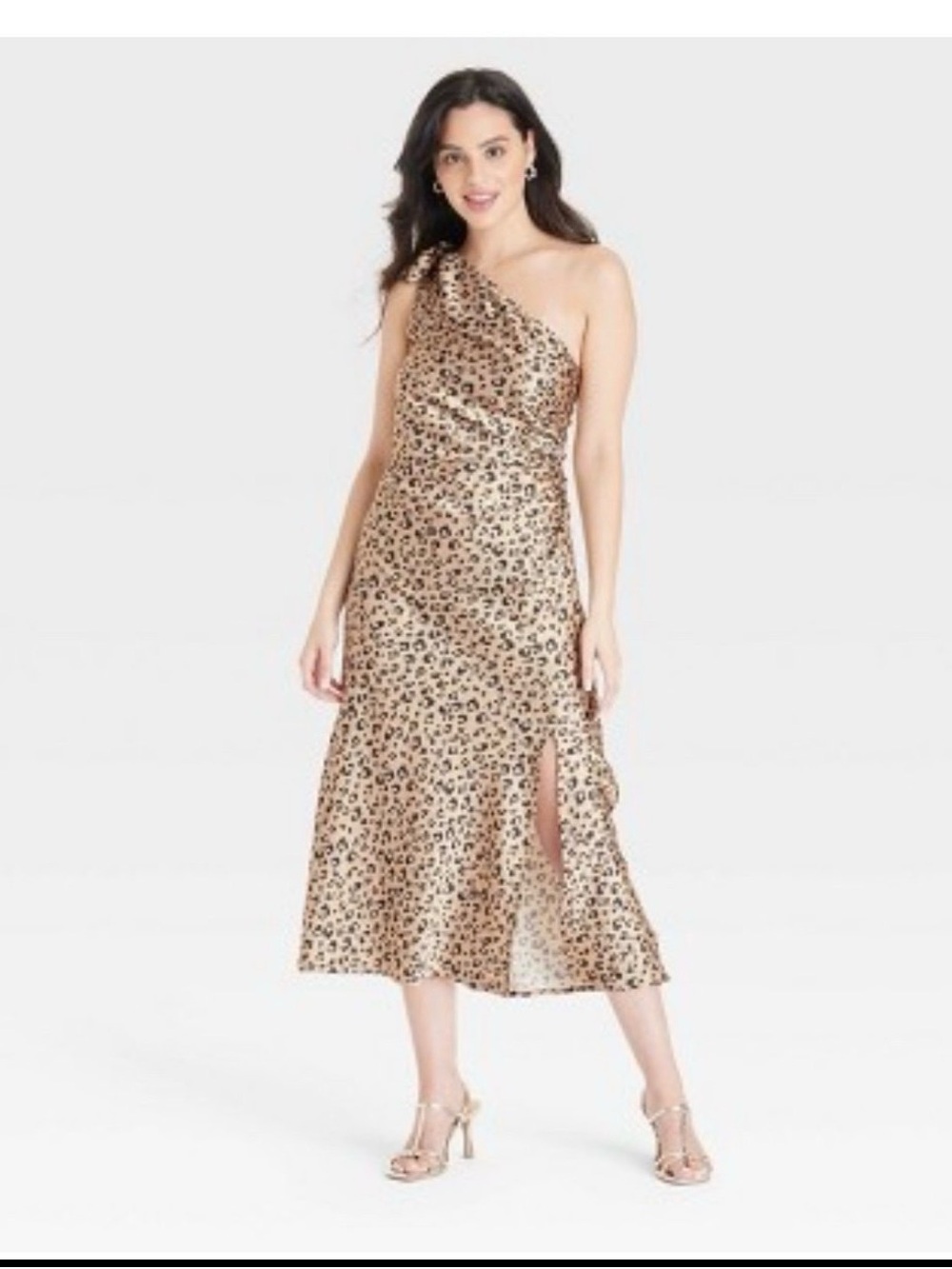 a new day One-Shoulder Leopard Print Midi Dress in Beige and Black